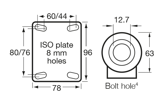 M Series castor mount drawing