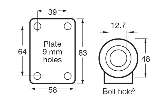 K Series castor mount drawing