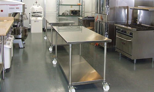 Stainless steel castors in a commercial kitchen