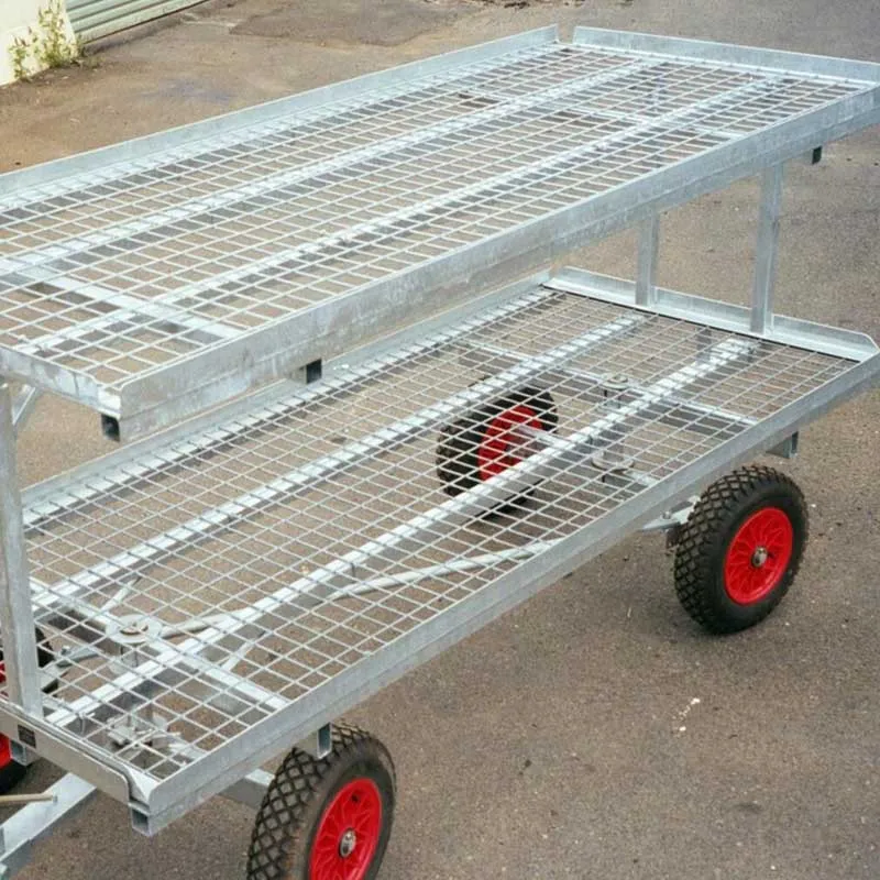 Trolley fitted with plastic centred pneumatic wheels—suitable for wet environments