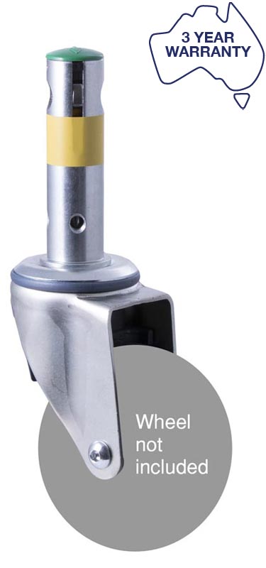 Central locking medical castor fork, long pintle swivel, 100mm wheel ...