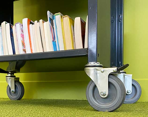 Castors for library book trolleys
