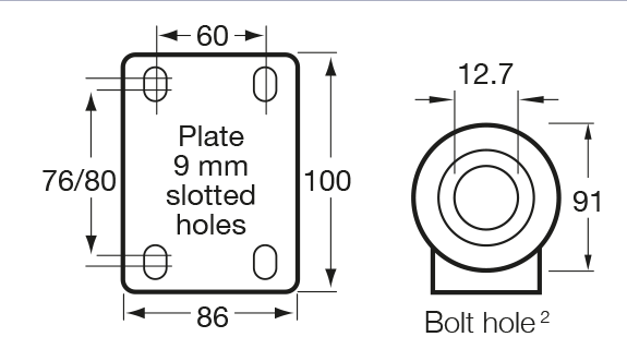 J Series castor mount drawing