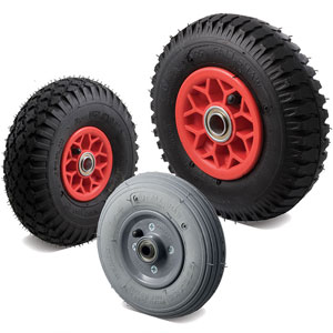 Pneumatic wheels with plastic centres