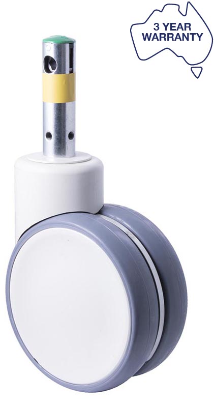 Central locking medical castor, 150mm twin polyurethane (PU) wheel ...