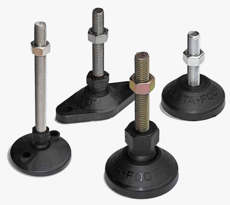Adjustable leveling feet on machinery