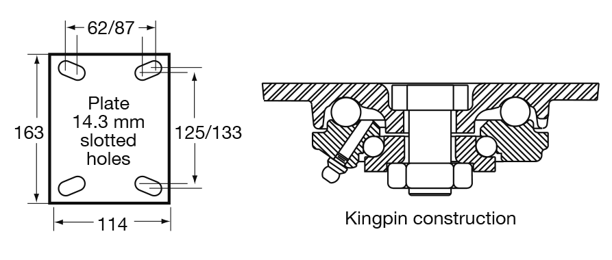 X Series castor mount drawing