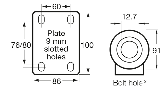 J Series castor mount drawing