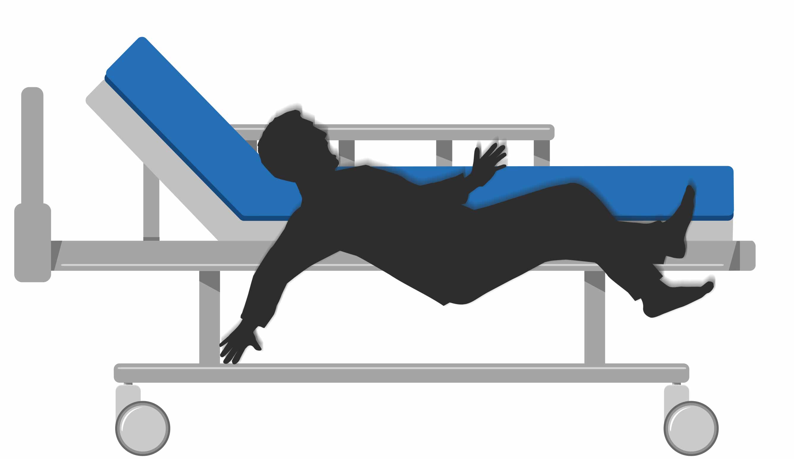 An illustration of a patient alighting an unstable hospital bed and falling