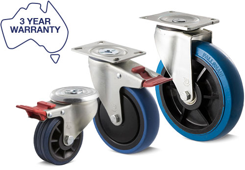 Blue rubber castors with high-resilience shock absorbing wheels