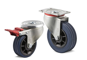 Blue rubber castors with high-resilience wheels