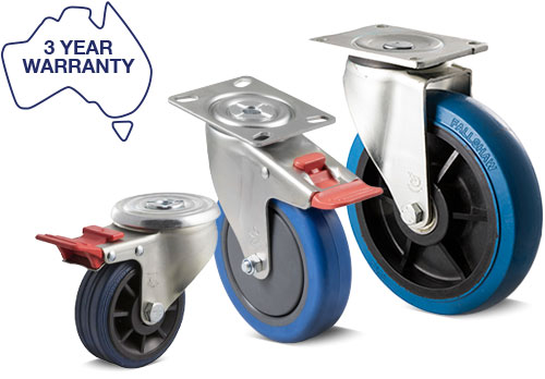 Blue rubber castors with high-resilience shock absorbing wheels